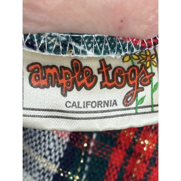 Vintage Skirt Plaid Red Green White Gold Metallic Ample Togs Medium Maxi Holiday - Picture 6 of 8